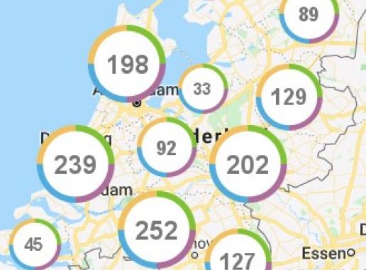Kaart van Nederland met cijfers van Gezonde Scholen per regio